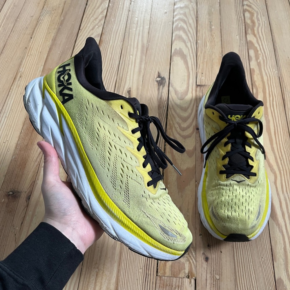 Hoka One One Clifton 7 Running Shoes Mens 13D Yellow Black Mesh Sneakers